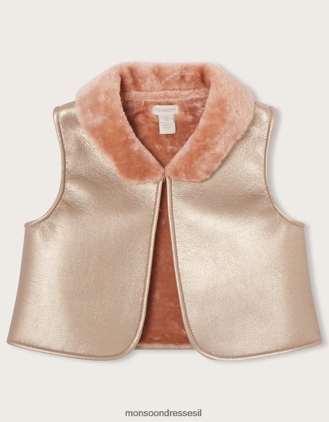 הַלבָּשָׁה Monsoon מעיל בוטיק מטאלי פרווה מלאכותית וָרוֹד ילדה HTJ0TZ1976