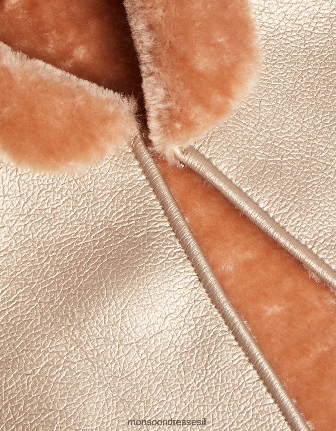 הַלבָּשָׁה Monsoon מעיל בוטיק מטאלי פרווה מלאכותית וָרוֹד ילדה HTJ0TZ1976