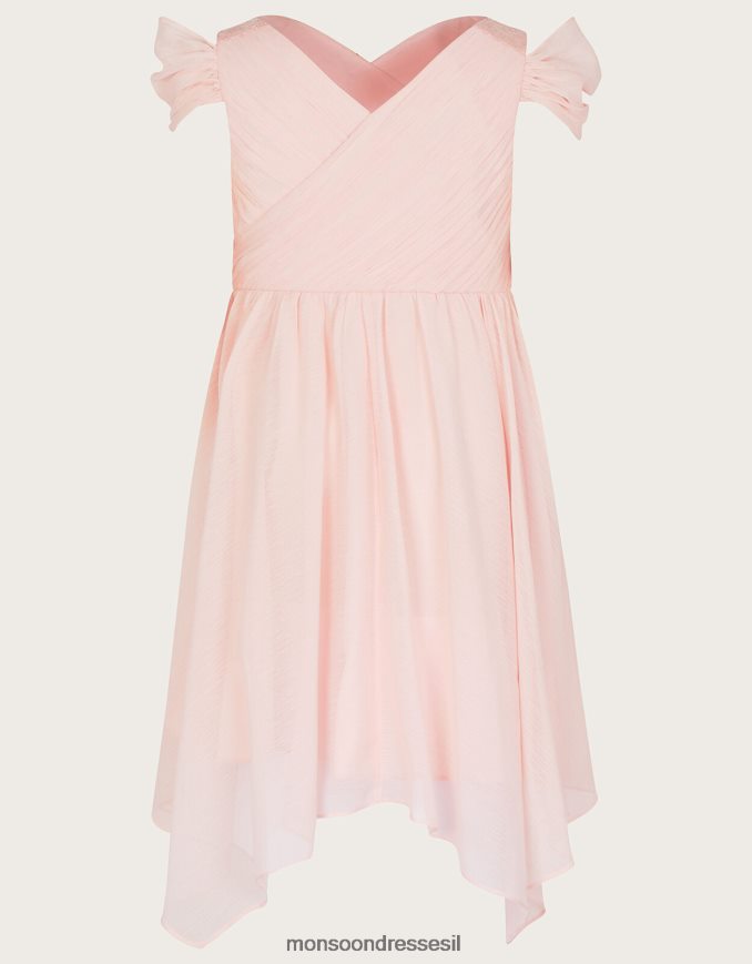 הַלבָּשָׁה Monsoon שמלת מעטפת כתף קרה בפוליאסטר ממוחזר וָרוֹד ילדה HTJ0TZ1985