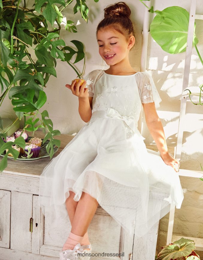 הַלבָּשָׁה Monsoon שמלת טול רקומה של אמיליה שֶׁנהָב ילדה HTJ0TZ1990