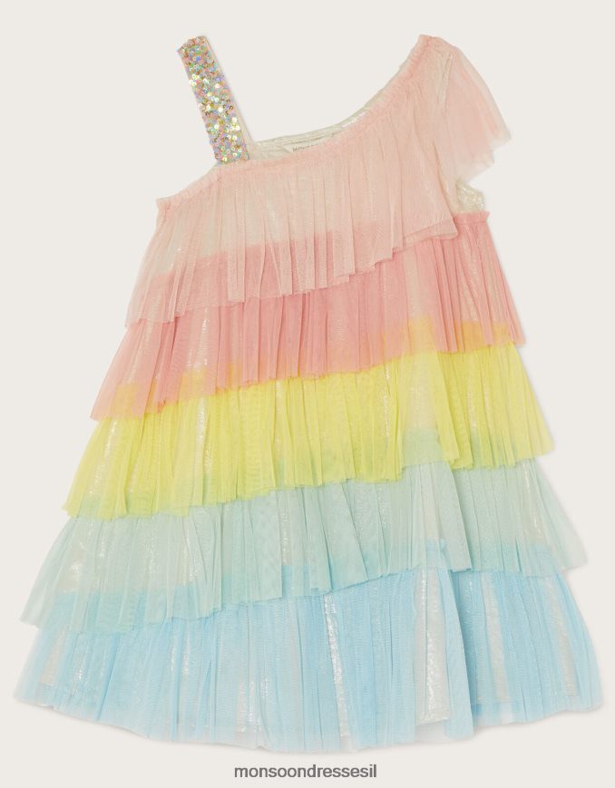 הַלבָּשָׁה Monsoon שמלת קולורבלוק דיסקו עם כתף אחת רַב ילדה HTJ0TZ1994