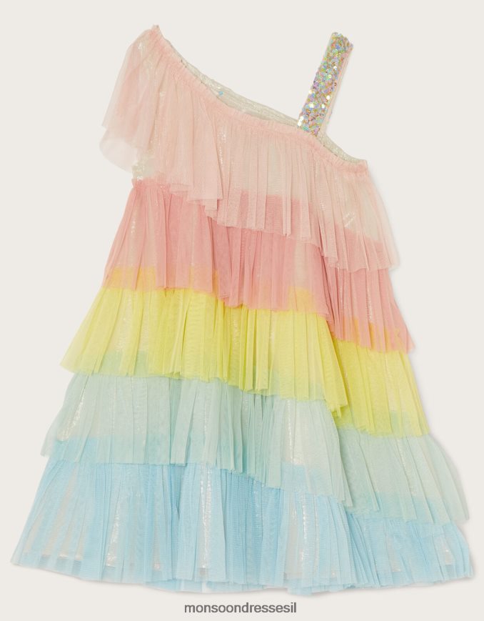 הַלבָּשָׁה Monsoon שמלת קולורבלוק דיסקו עם כתף אחת רַב ילדה HTJ0TZ1994