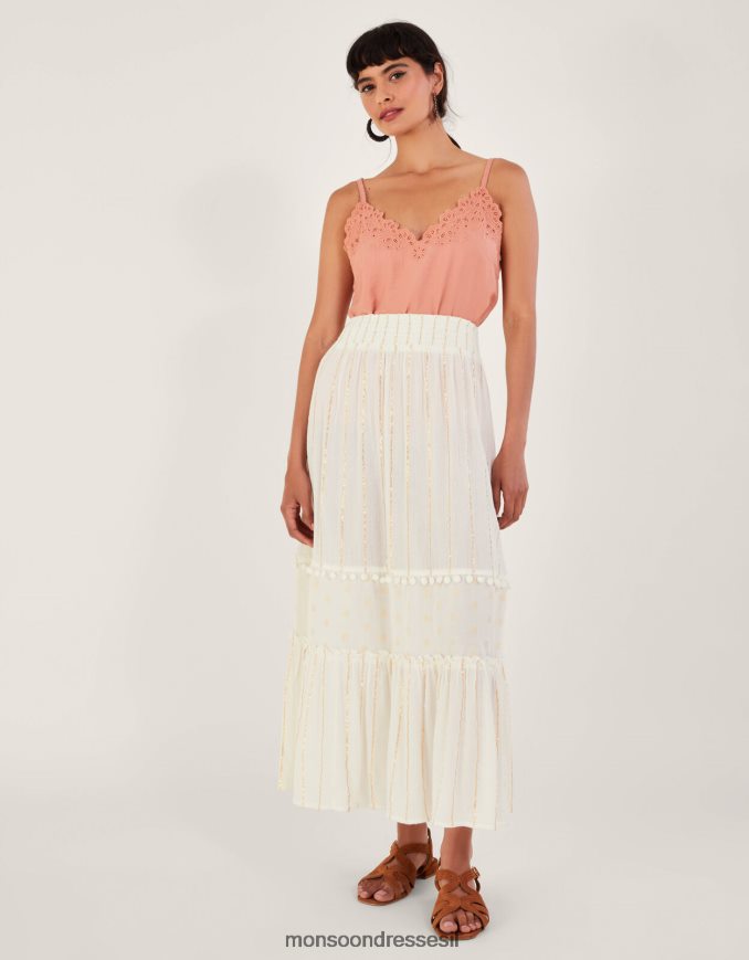 הַלבָּשָׁה Monsoon חצאית חוף מתכתית מדורגת לבן נשים HTJ0TZ200