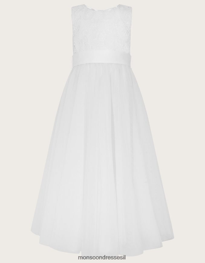 הַלבָּשָׁה Monsoon אליס תחרה טול שמלת מקסי קומיוניון לבן ילדה HTJ0TZ2001