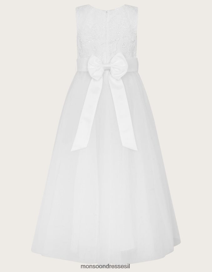 הַלבָּשָׁה Monsoon אליס תחרה טול שמלת מקסי קומיוניון לבן ילדה HTJ0TZ2001