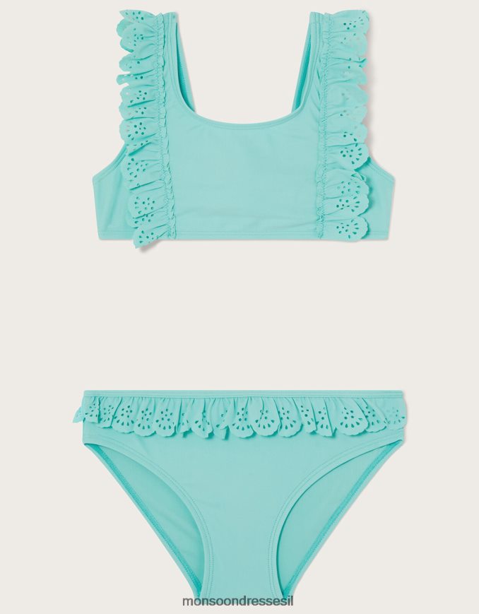 הַלבָּשָׁה Monsoon סט ביקיני סלסולים בחיתוך לייזר כחול (טורקיז) ילדה HTJ0TZ2006