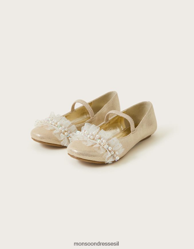 הַנעָלָה Monsoon ארץ הפלא דירות בלרינה עם חרוזים זהב ילדה HTJ0TZ2008