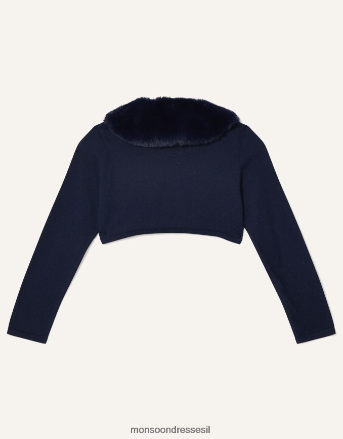 הַלבָּשָׁה Monsoon קרדיגן צווארון פרווה מלאכותי רך במיוחד כחול (צי) ילדה HTJ0TZ2009