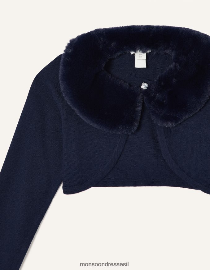 הַלבָּשָׁה Monsoon קרדיגן צווארון פרווה מלאכותי רך במיוחד כחול (צי) ילדה HTJ0TZ2009