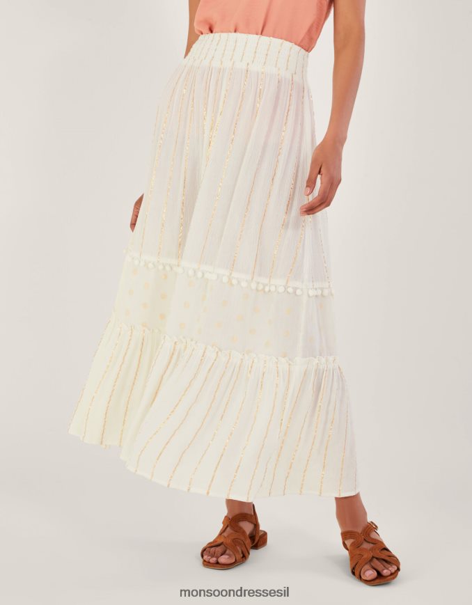 הַלבָּשָׁה Monsoon חצאית חוף מתכתית מדורגת לבן נשים HTJ0TZ200