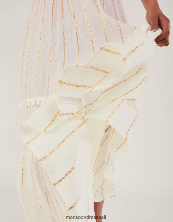 הַלבָּשָׁה Monsoon חצאית חוף מתכתית מדורגת לבן נשים HTJ0TZ200