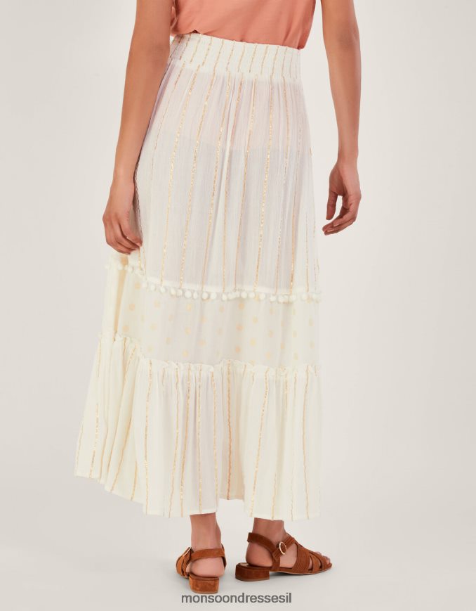 הַלבָּשָׁה Monsoon חצאית חוף מתכתית מדורגת לבן נשים HTJ0TZ200