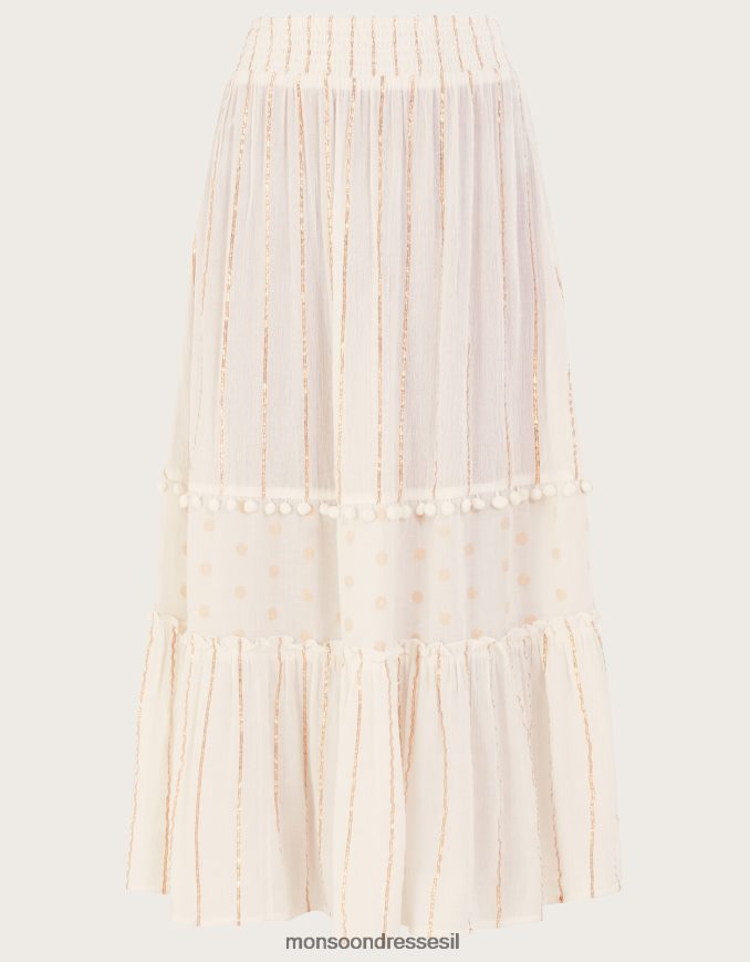 הַלבָּשָׁה Monsoon חצאית חוף מתכתית מדורגת לבן נשים HTJ0TZ200