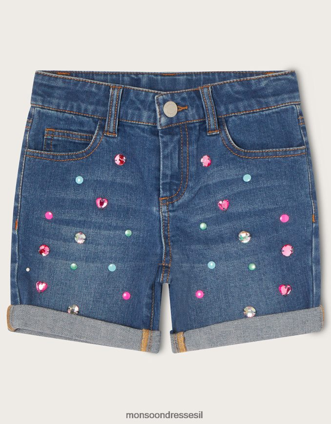 הַלבָּשָׁה Monsoon מכנסי ג'ינס קצרים אבני חן מעוטרים כְּחוֹל ילדה HTJ0TZ2010