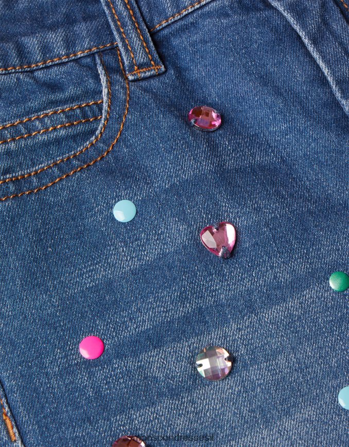 הַלבָּשָׁה Monsoon מכנסי ג'ינס קצרים אבני חן מעוטרים כְּחוֹל ילדה HTJ0TZ2010