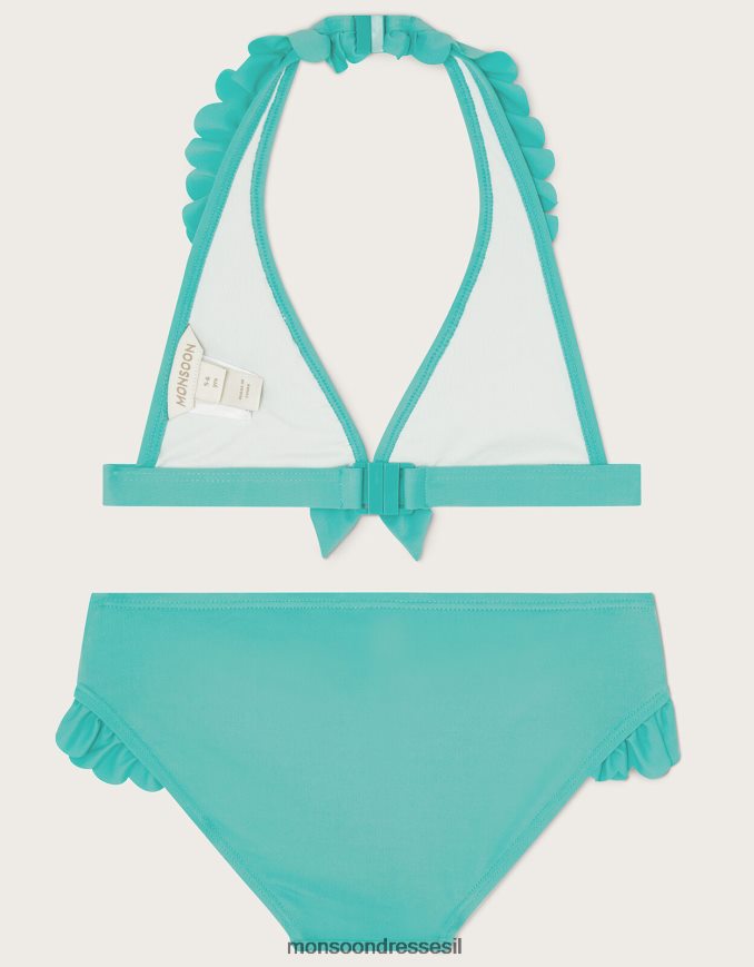 הַלבָּשָׁה Monsoon סט עיטורי סלסול ביקיני משולש ירוק ילדה HTJ0TZ2018