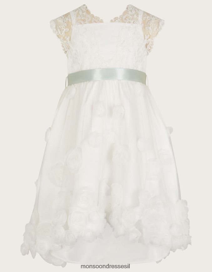 הַלבָּשָׁה Monsoon שמלת ורדים תלת מימדית תחרה מרגוט שֶׁנהָב ילדה HTJ0TZ2023