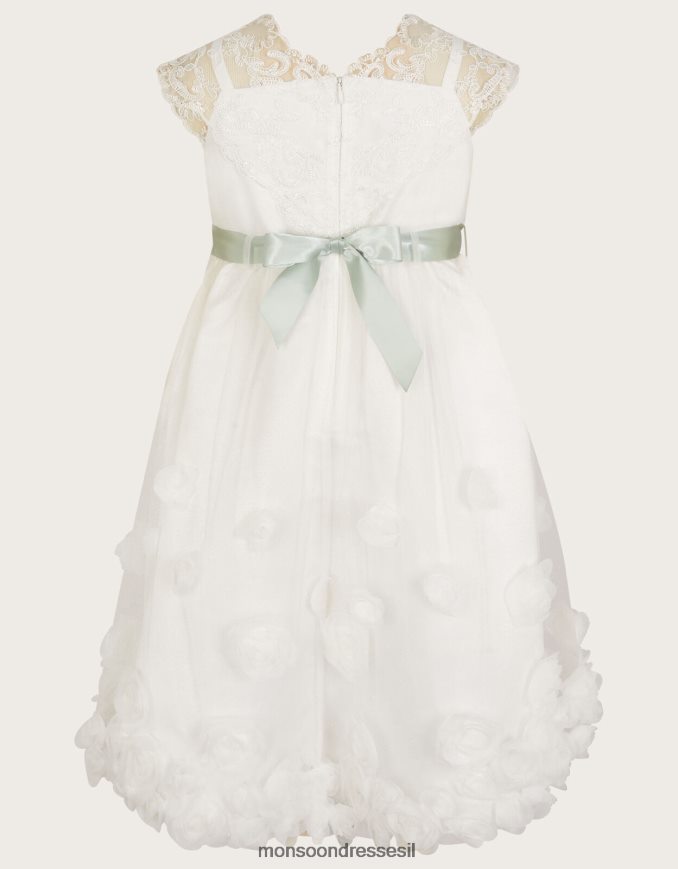 הַלבָּשָׁה Monsoon שמלת ורדים תלת מימדית תחרה מרגוט שֶׁנהָב ילדה HTJ0TZ2023