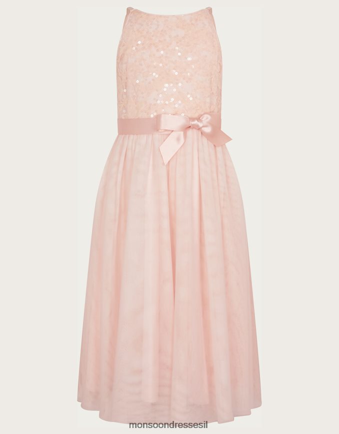 הַלבָּשָׁה Monsoon שמלת מקסי עם פאייטים תחרה וָרוֹד ילדה HTJ0TZ2027