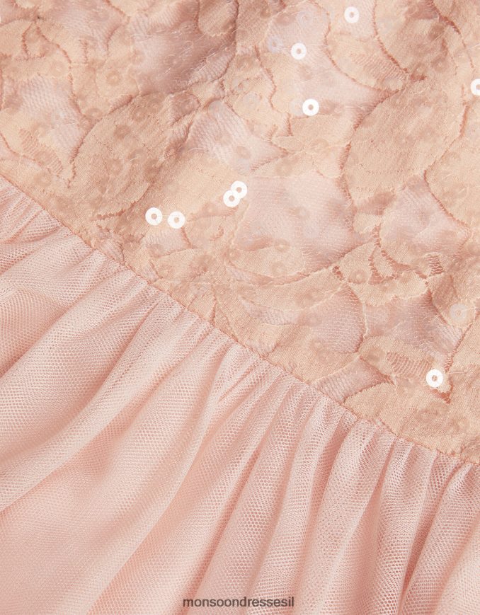 הַלבָּשָׁה Monsoon שמלת מקסי עם פאייטים תחרה וָרוֹד ילדה HTJ0TZ2027