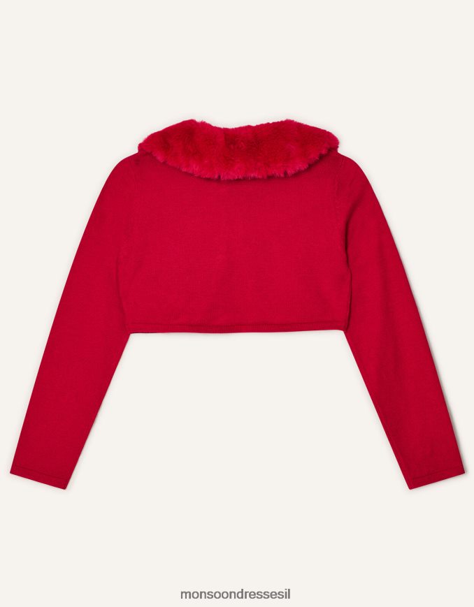 הַלבָּשָׁה Monsoon קרדיגן צווארון פרווה מלאכותי רך במיוחד אָדוֹם ילדה HTJ0TZ2031