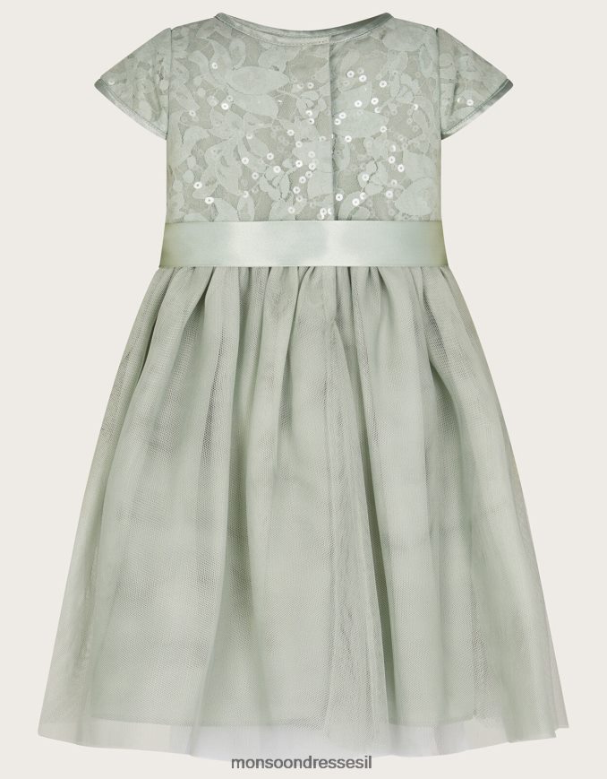 הַלבָּשָׁה Monsoon שמלת אמת נצנצים תחרה לתינוק ירוק ילדה HTJ0TZ2049