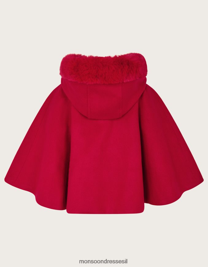 הַלבָּשָׁה Monsoon שכמיית קפוצ'ון פרווה מלאכותית לתינוק אָדוֹם ילדה HTJ0TZ2060