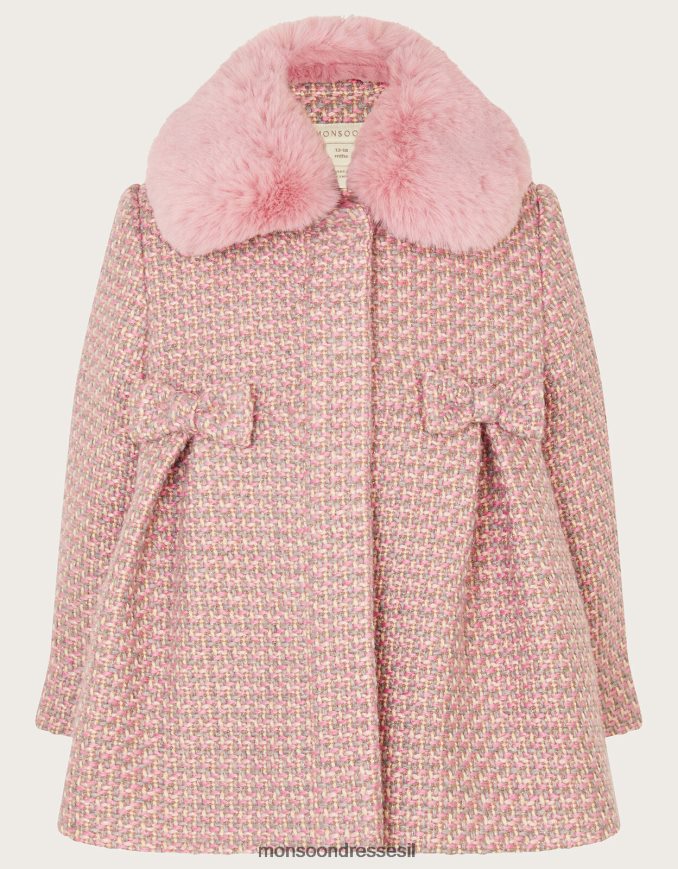 הַלבָּשָׁה Monsoon מעיל צווארון פרווה מלאכותית בטוויד לתינוק אפור ילדה HTJ0TZ2067