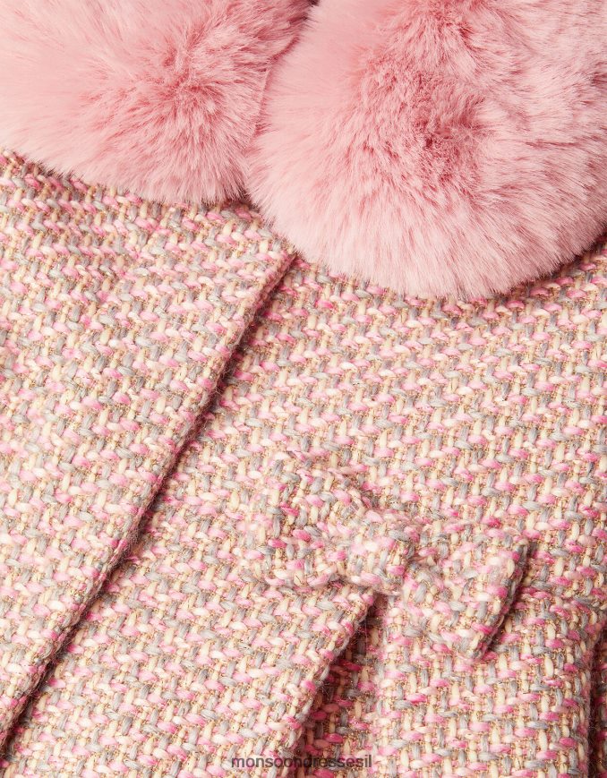 הַלבָּשָׁה Monsoon מעיל צווארון פרווה מלאכותית בטוויד לתינוק אפור ילדה HTJ0TZ2067