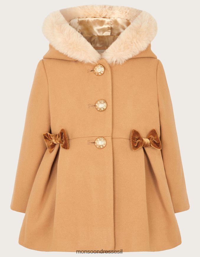 הַלבָּשָׁה Monsoon מעיל קפוצ'ון פרווה מלאכותית לתינוק גָמָל ילדה HTJ0TZ2069