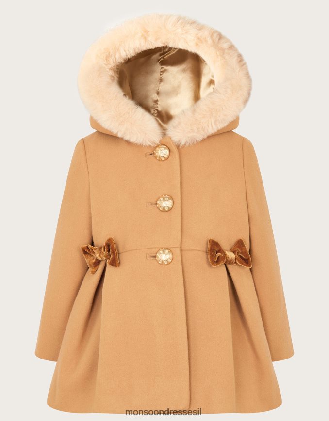 הַלבָּשָׁה Monsoon מעיל קפוצ'ון פרווה מלאכותית לתינוק גָמָל ילדה HTJ0TZ2069
