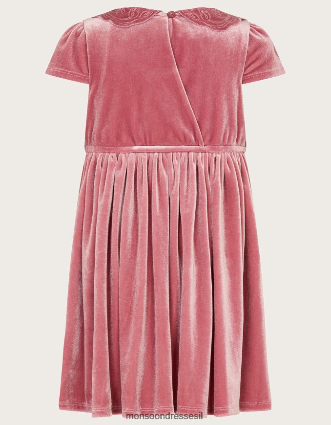 הַלבָּשָׁה Monsoon שמלת קטיפה בצווארון פרפר לתינוק ורוד (ורוד כהה) ילדה HTJ0TZ2075