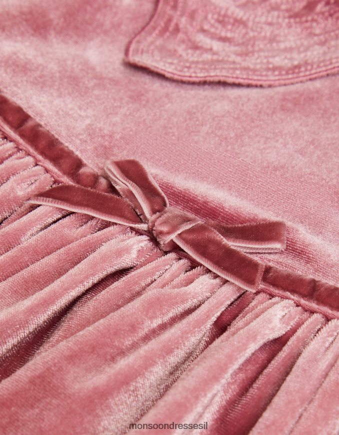 הַלבָּשָׁה Monsoon שמלת קטיפה בצווארון פרפר לתינוק ורוד (ורוד כהה) ילדה HTJ0TZ2075