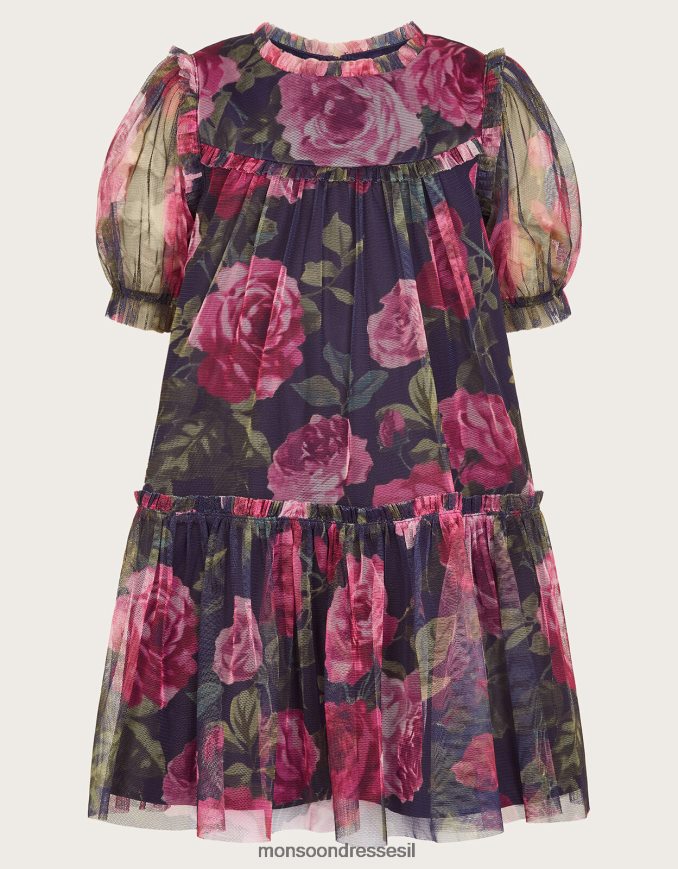 הַלבָּשָׁה Monsoon שמלת רשת בהדפס ורד קוקו לתינוק כחול (צי) ילדה HTJ0TZ2079