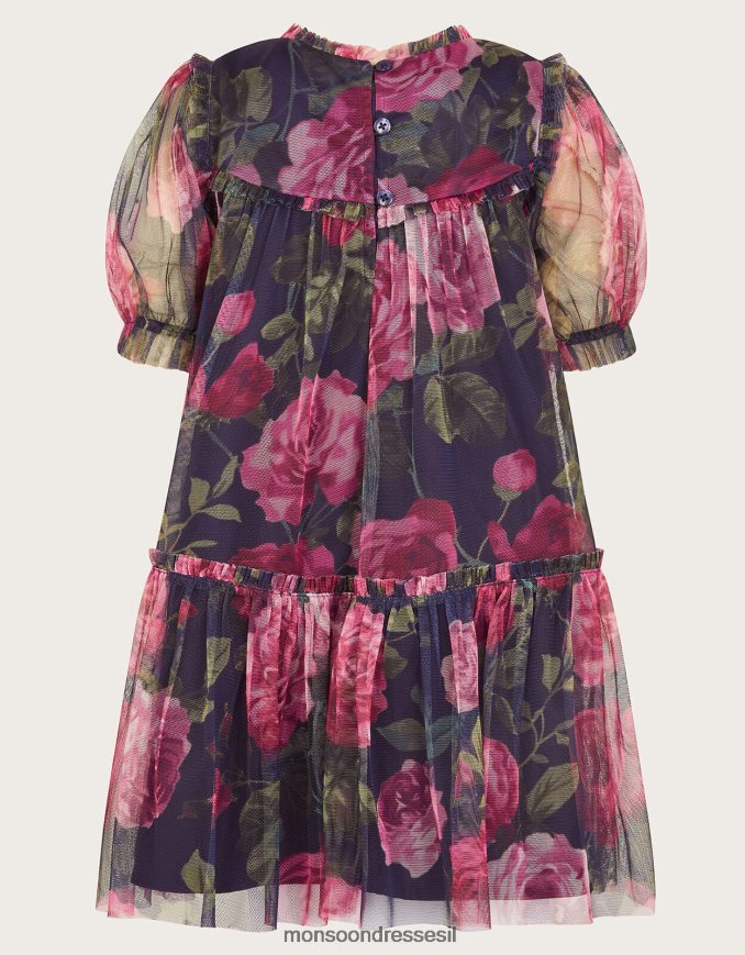 הַלבָּשָׁה Monsoon שמלת רשת בהדפס ורד קוקו לתינוק כחול (צי) ילדה HTJ0TZ2079