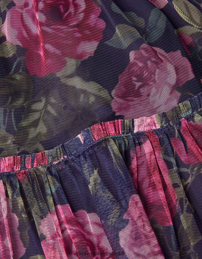 הַלבָּשָׁה Monsoon שמלת רשת בהדפס ורד קוקו לתינוק כחול (צי) ילדה HTJ0TZ2079