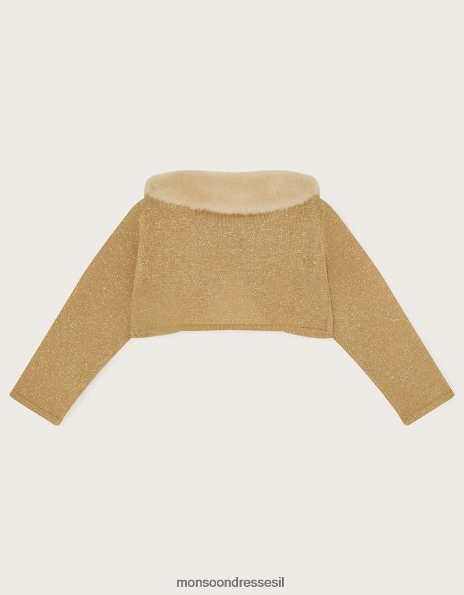 הַלבָּשָׁה Monsoon קרדיגן צווארון פרווה מלאכותית לתינוק זהב ילדה HTJ0TZ2088