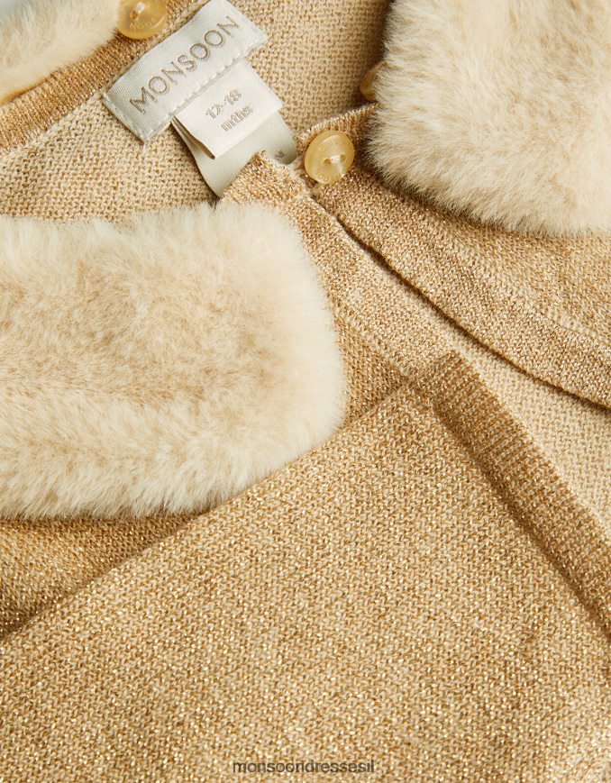 הַלבָּשָׁה Monsoon קרדיגן צווארון פרווה מלאכותית לתינוק זהב ילדה HTJ0TZ2088