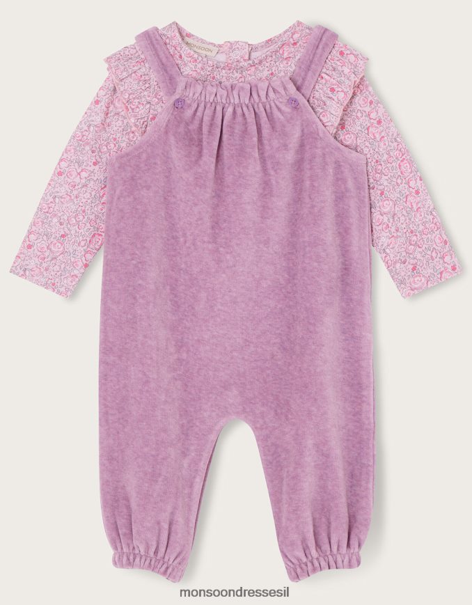 הַלבָּשָׁה Monsoon סט רומפר קטיפה בהדפס דיזי שזה עתה נולד סגול (לילך) יְלָדִים HTJ0TZ2091