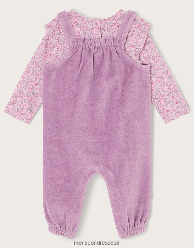 הַלבָּשָׁה Monsoon סט רומפר קטיפה בהדפס דיזי שזה עתה נולד סגול (לילך) יְלָדִים HTJ0TZ2091