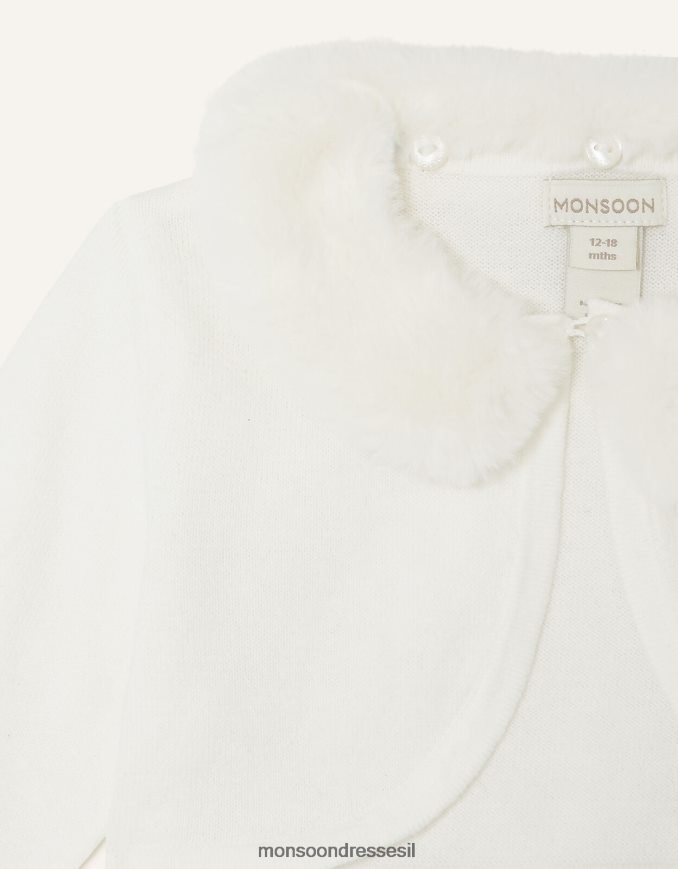 הַלבָּשָׁה Monsoon קרדיגן צווארון פרווה מלאכותית סופר רך לתינוק שֶׁנהָב ילדה HTJ0TZ2102