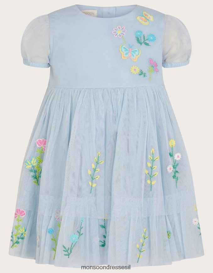 הַלבָּשָׁה Monsoon שמלת פרחים רקומה לתינוק כְּחוֹל ילדה HTJ0TZ2127