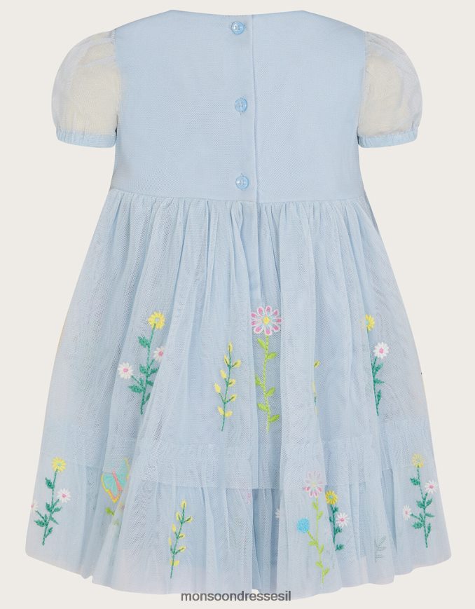 הַלבָּשָׁה Monsoon שמלת פרחים רקומה לתינוק כְּחוֹל ילדה HTJ0TZ2127