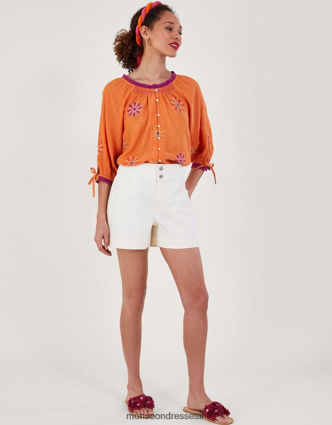 הַלבָּשָׁה Monsoon חלק עליון רקום עם כפתורים תפוז נשים HTJ0TZ212