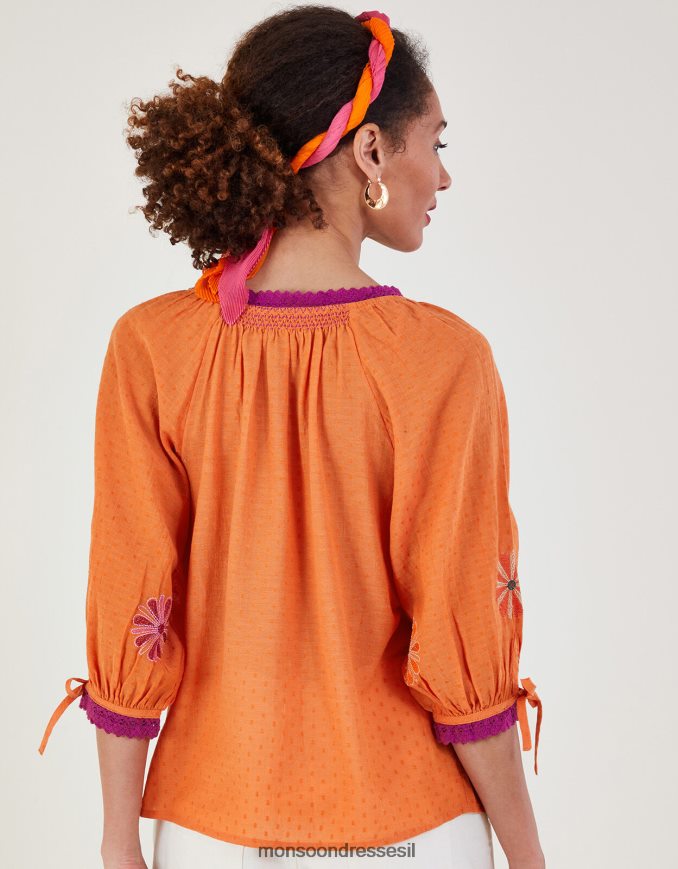 הַלבָּשָׁה Monsoon חלק עליון רקום עם כפתורים תפוז נשים HTJ0TZ212