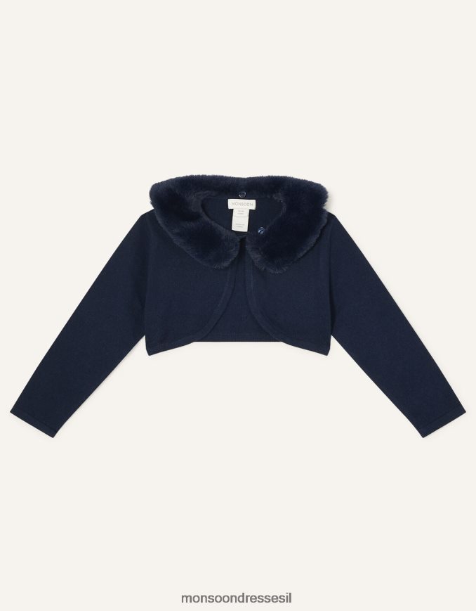 הַלבָּשָׁה Monsoon קרדיגן צווארון פרווה מלאכותית סופר רך לתינוק כחול (צי) ילדה HTJ0TZ2130