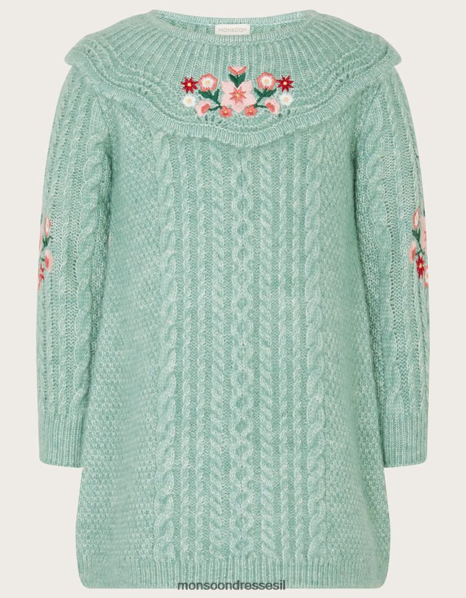 הַלבָּשָׁה Monsoon שמלה סרוגה רקומה לתינוק ירוק ילדה HTJ0TZ2131