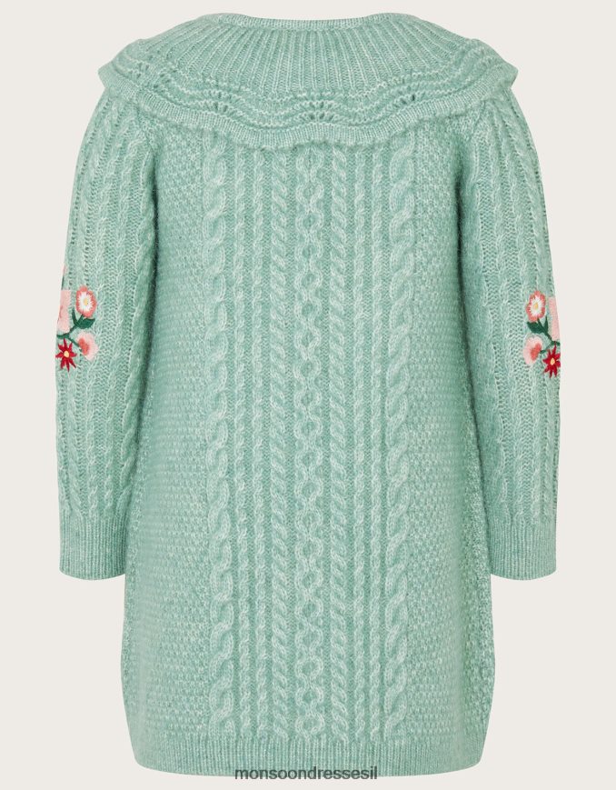 הַלבָּשָׁה Monsoon שמלה סרוגה רקומה לתינוק ירוק ילדה HTJ0TZ2131