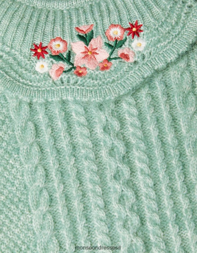 הַלבָּשָׁה Monsoon שמלה סרוגה רקומה לתינוק ירוק ילדה HTJ0TZ2131