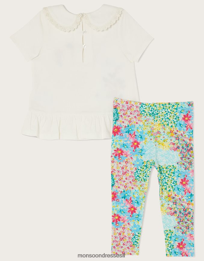 הַלבָּשָׁה Monsoon סט חולצה פרחונית של דבורה לתינוק וחותלות רַב ילדה HTJ0TZ2134